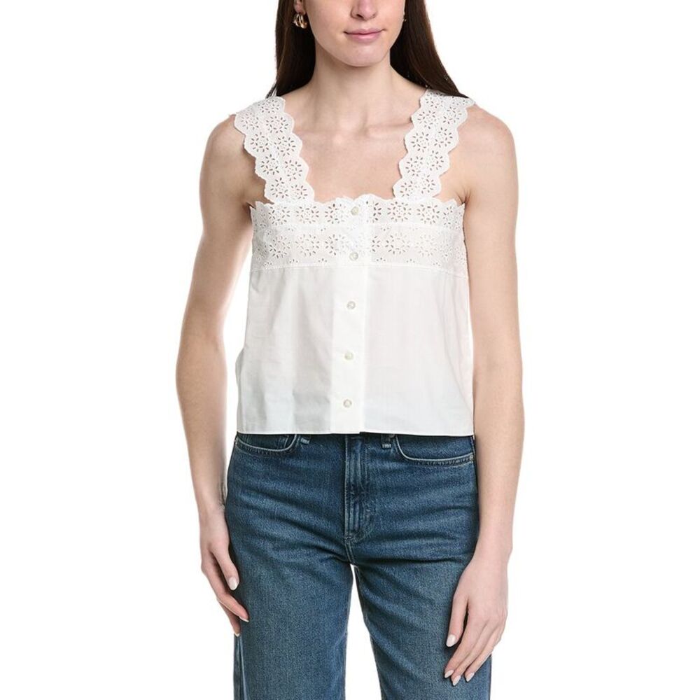 Frame Denim Womens  The Eyelet Tank, White